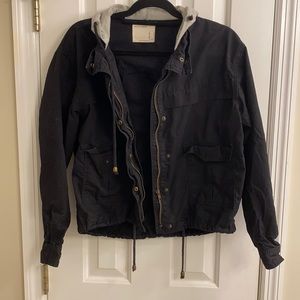 Black bomber jacket with grey hood